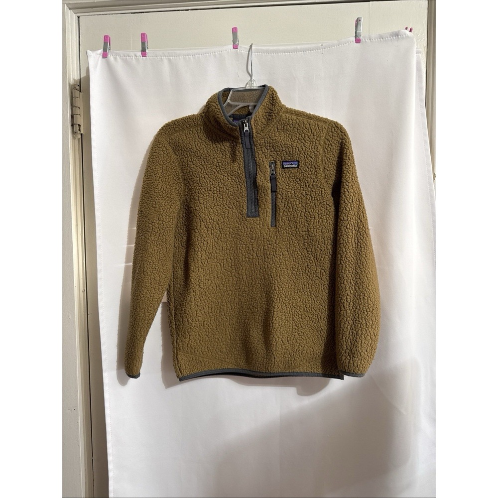 Patagonia Brown Retro Pile Sherpa Fleece Jacket Kids XL-14 Flaw On Zipper C-Pics